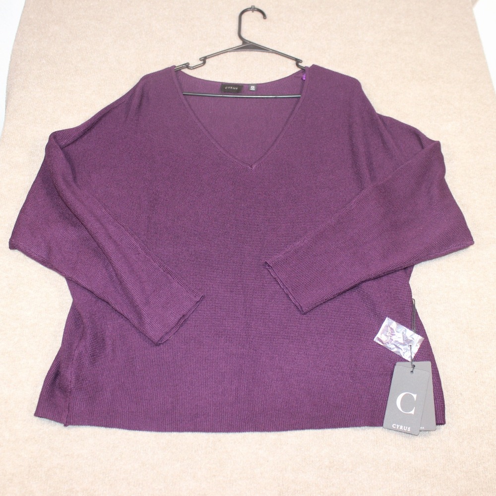 Cyrus Womens 2X Purple V-Neck Oversized Knit Sweater NWT C292235HWM